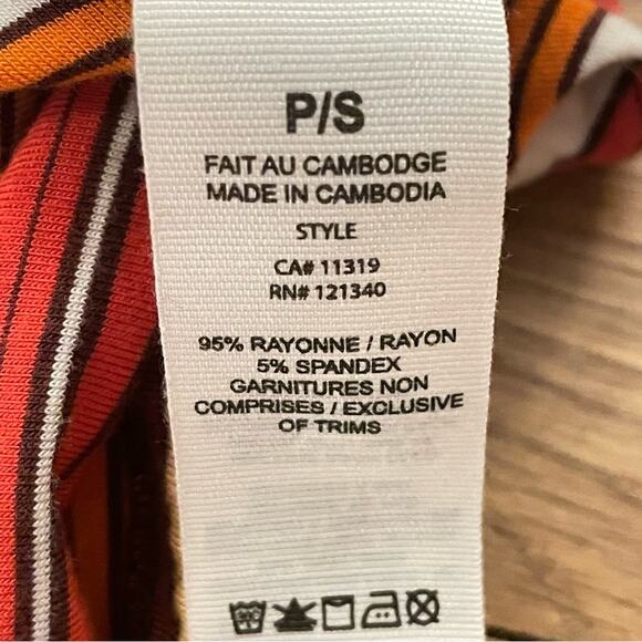 Garage orange red yellow white purple stripe crop shirt top size PS 
b23 - Picture 3 of 4